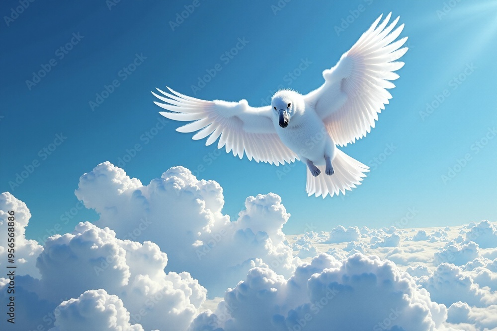 Obraz premium A white bird soaring high above the clouds