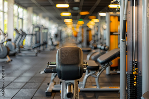 A modern interior gym room or fitness center provides a sleek and inviting backdrop for exercise and physical activity, with its clean lines, state-of-the-art equipment, and vibrant atmosphere 