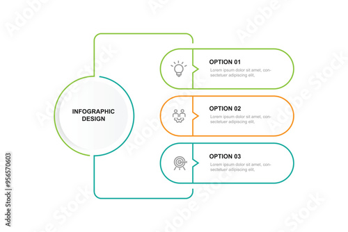 3 step line process infographic template with icons suitable for business information and web presentation