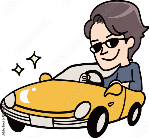 夢だったスポーツカーに乗るサングラス男