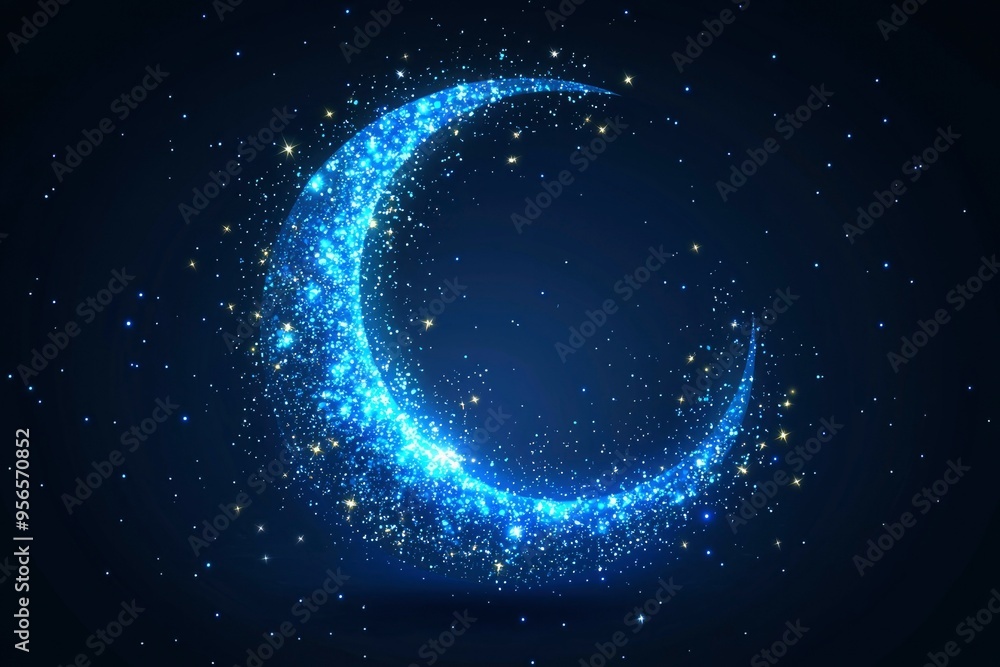 A Crescent Moon Formed of Glittering Stars in a Night Sky A Crescent Moon Formed of Glittering Stars in a Night Sky