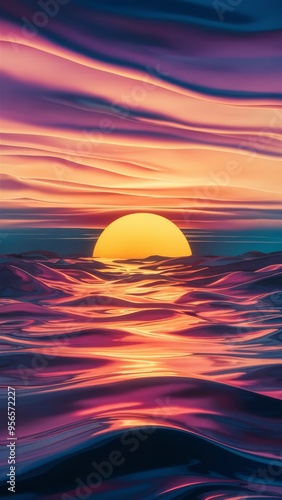 Sunset over ocean with vivid colors and reflective waters photo