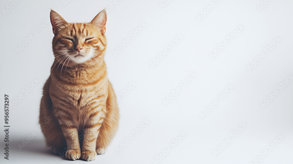 Obraz premium Cat Sitting Fluffy in Studio Looking at Camera Portrait on White Background