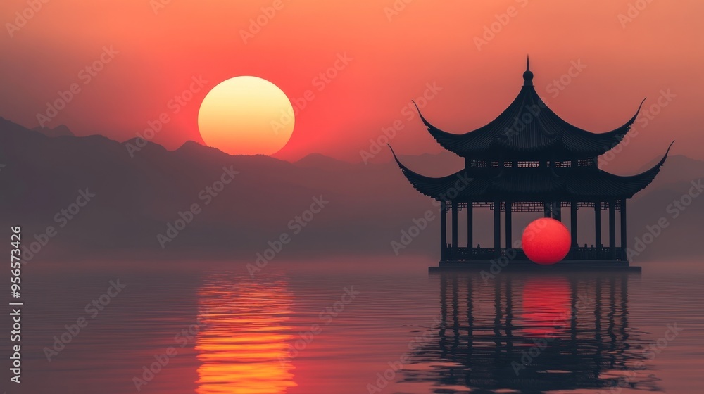 Sunset over a Chinese Pagoda Sunset over a Chinese Pagoda