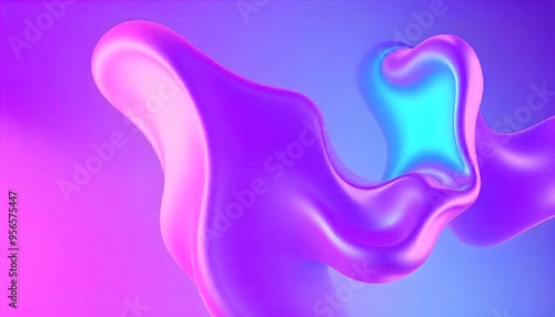 3D Colorful holographic abstract background. iridescent texture, liquid metal, wavy with shiny texture. purple and blue holo fluid shapes colorful background