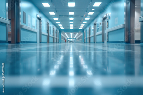 A hospital scene with motion blur and selective focus, providing a dynamic background with space for text or other elements 