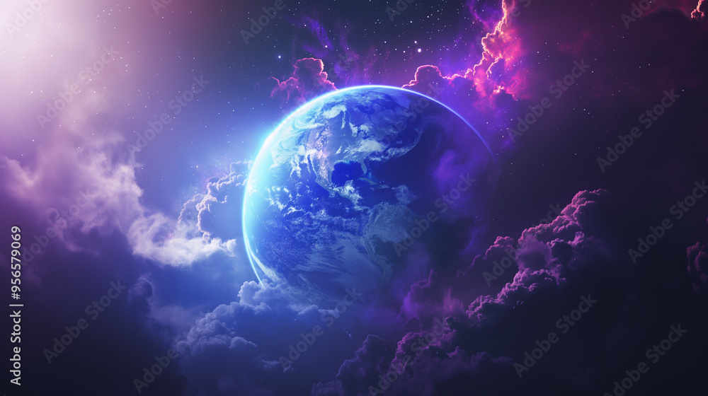 Obraz premium Planet Earth in Dark Clouds. Abstract Space Background