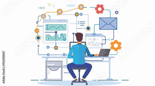 Business Process Management Concept Man Sitting at Desk (Alternate View)