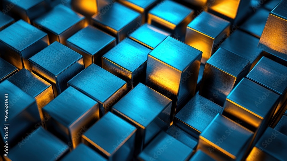Obraz premium Abstract Blue and Gold Cubes