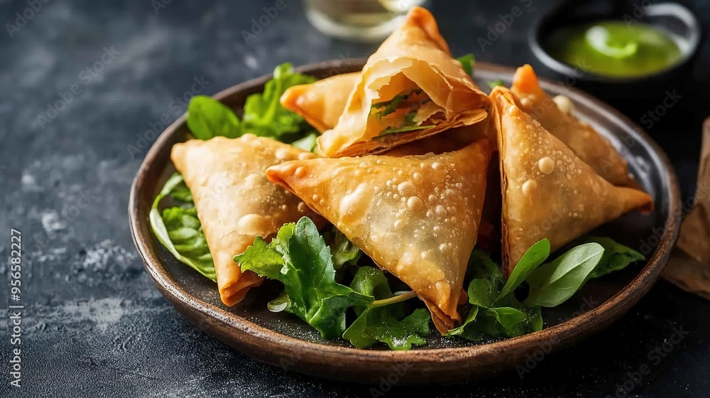 Appetizing Real Style Fataya Samosa on a Wooden Table, Crispy Golden Brown Delights, Delicious Indian Snack Ready to Enjoy Appetizing Real Style Fataya Samosa on a Wooden Table, Crispy Golden Brown Delights, Delicious Indian Snack Ready to Enjoy