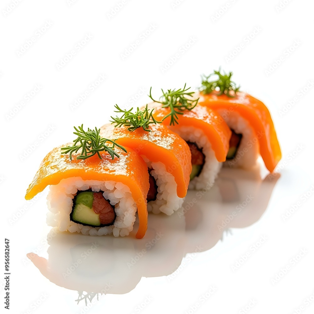 A creative composition sushi, magazine cover design, white background, high detail serve luxary A creative composition sushi, magazine cover design, white background, high detail serve luxary