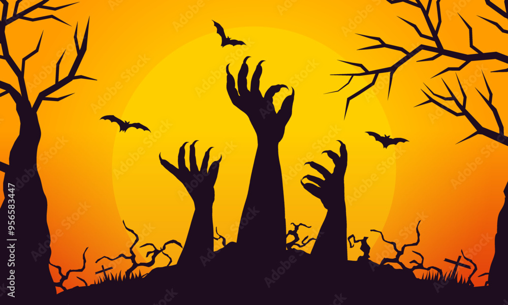 halloween background poster design illustration with empty space for design.evil hand in silhouette decoration halloween background poster design illustration with empty space for design.evil hand in silhouette decoration