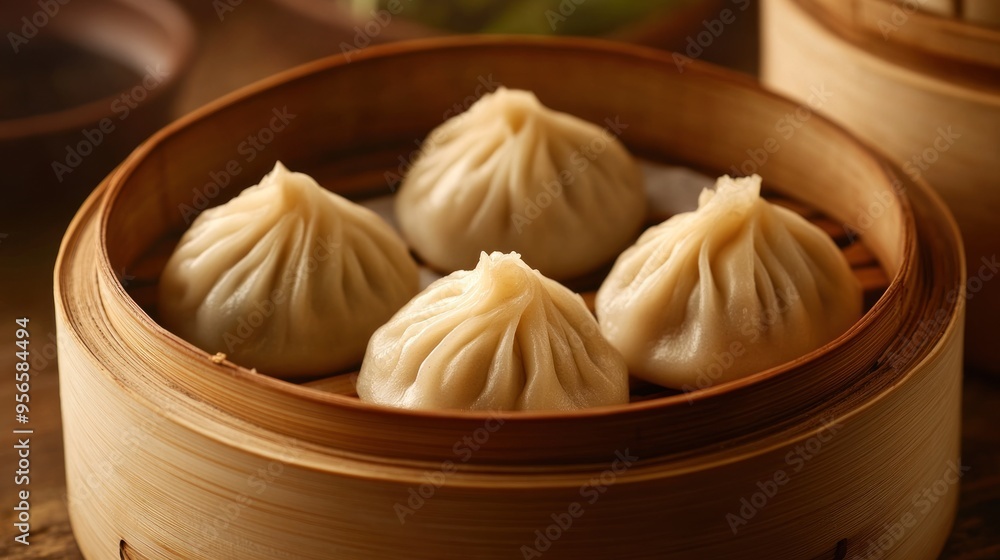 Steamed Dumplings in a Bamboo Steamer Steamed Dumplings in a Bamboo Steamer