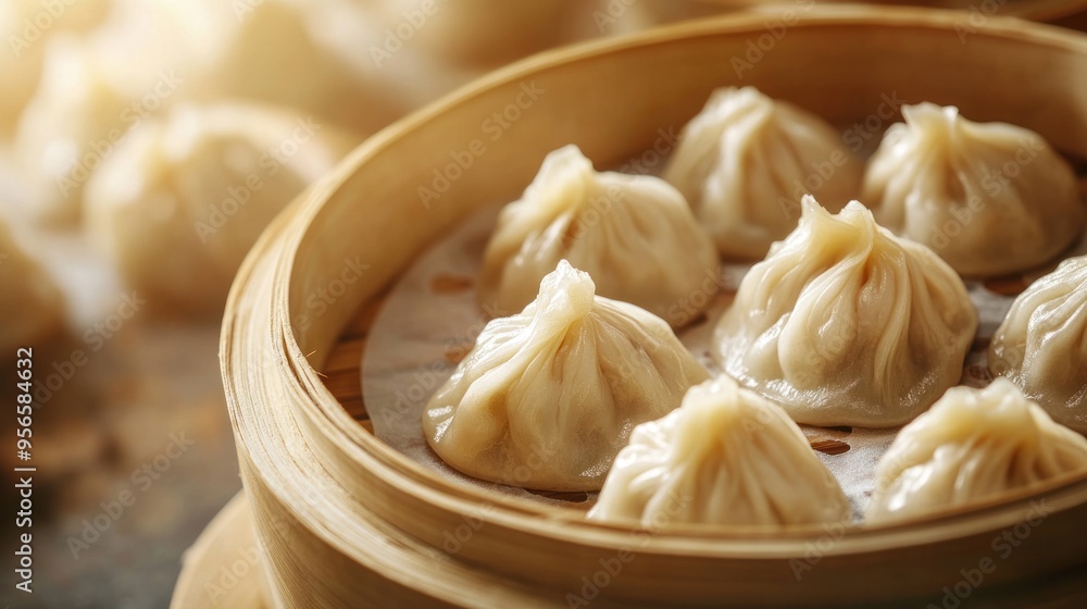 Steamed Dumplings in a Bamboo Steamer Steamed Dumplings in a Bamboo Steamer