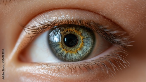 Close-up of human eye, eyelashes, and skin around the eye.