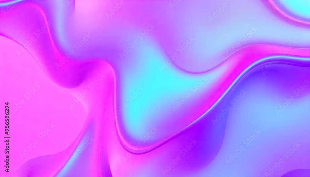Fototapeta premium Colorful abstract background made of holographic metal foil. fluid shapes in shades of pink, purple, and blue, liquid metal, foil, wavy with shiny texture.