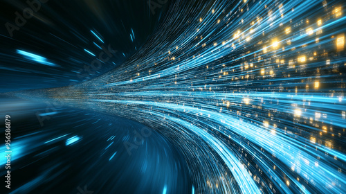 Abstract flight in retro neon hyper warp space in the tunnel