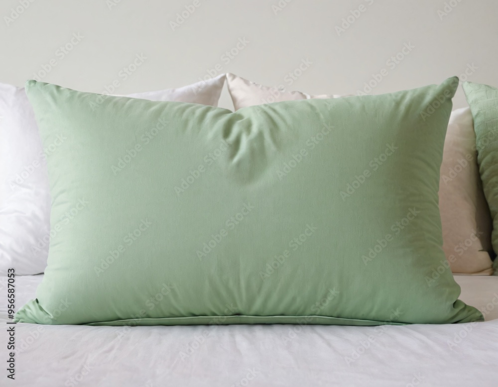 Morning relaxing cozy blank soft green pillow object isolated on white background mockup. Ai generated images Morning relaxing cozy blank soft green pillow object isolated on white background mockup. Ai generated images