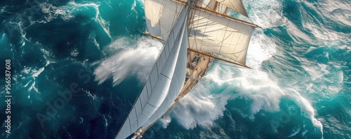 Majestic sailboats racing on a blue ocean