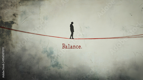 A person walking a tightrope made of red thread, labeled 