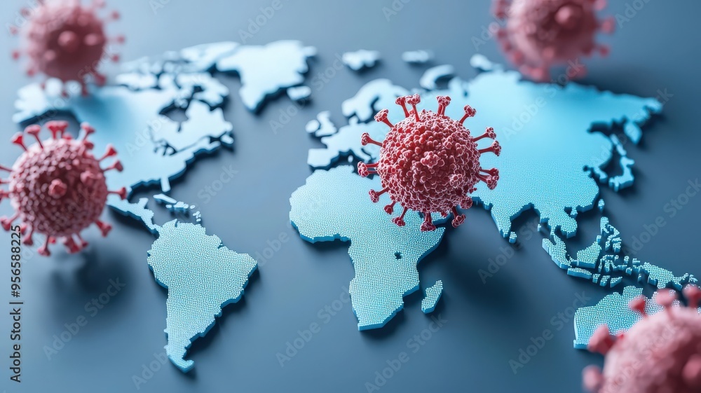 Virus outbreak in urban areas, global map, flat design illustration Virus outbreak in urban areas, global map, flat design illustration
