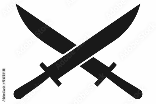 
Two knives crossed vector, Crossed swords icon, knife silhouette
