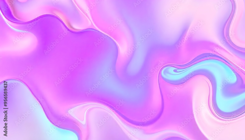 Obraz premium Colorful abstract Holographic background. fluid shapes in shades of pink, purple, and blue, liquid metal, foil, wavy with shiny texture. purple and blue holo fluid shapes colorful background