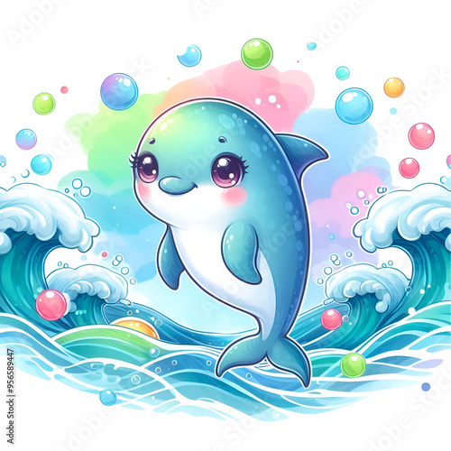 Cute baby dolphin watercolor