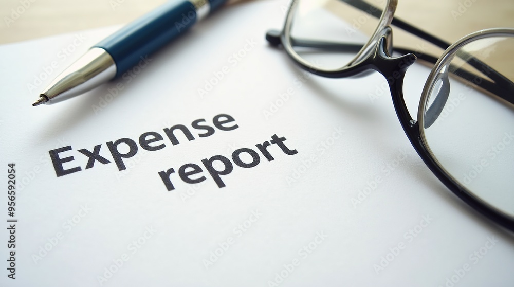 Expense report with pen and glasses on document Expense report with pen and glasses on document