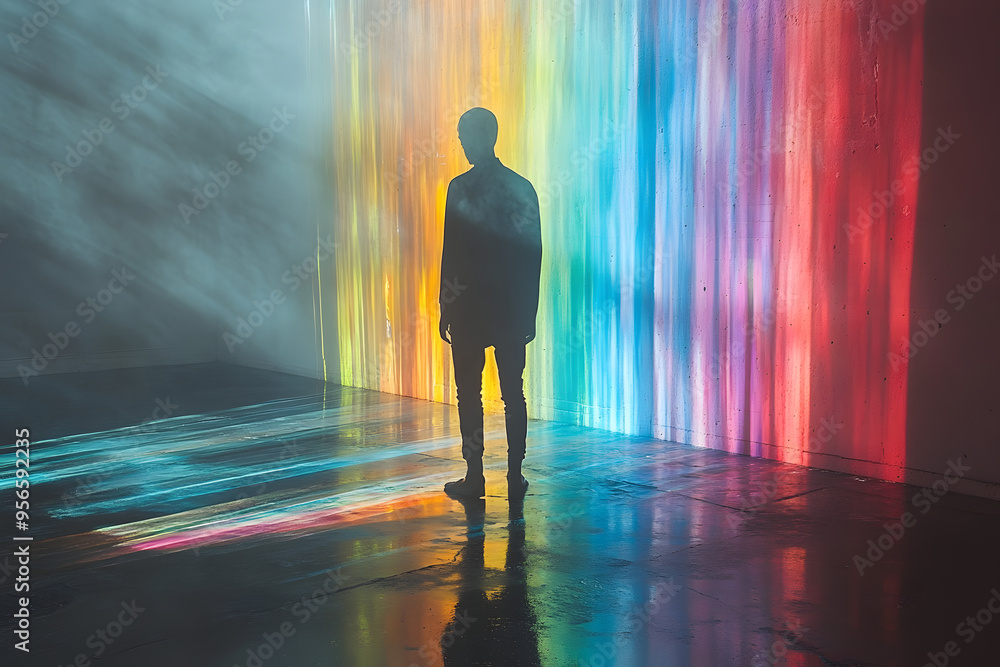 Menschliche Silhouette im Regenbogenschein Menschliche Silhouette im Regenbogenschein