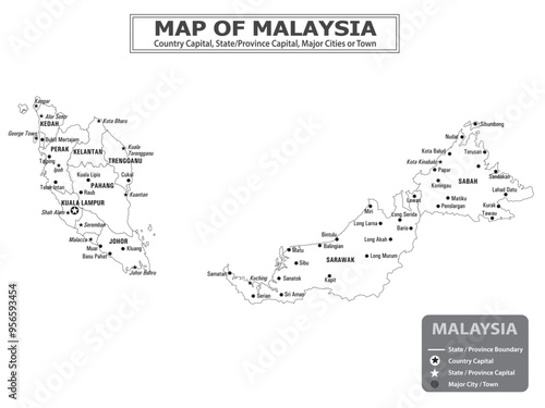 Geography politics map of countries. Map of country with capital, province or state capital, major cities and town.