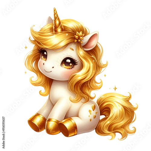 Cute Gold Unicorn Watercolor