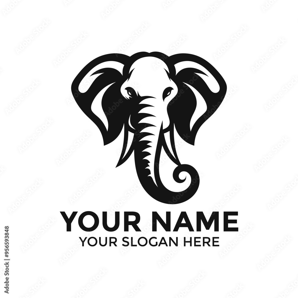 Obraz premium A creative minimal elephant head logo design vector silhouette animal, An elegant cute creative minimal elephant head logo symbol icon silhouette design vector