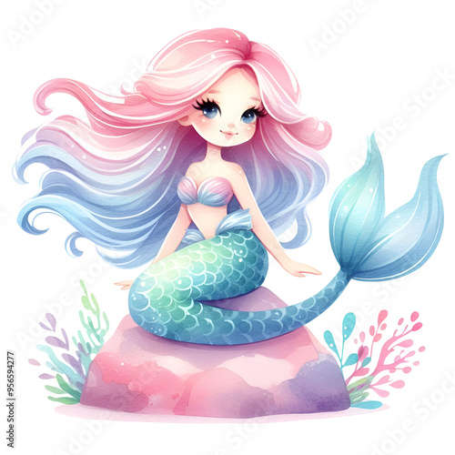 Cute Mermaid Watercolor Pastel