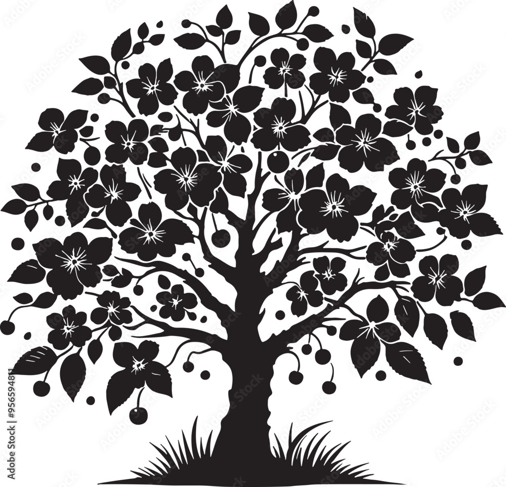 Cherry Tree Silhouette Vector Illustration Cherry Tree Silhouette Vector Illustration