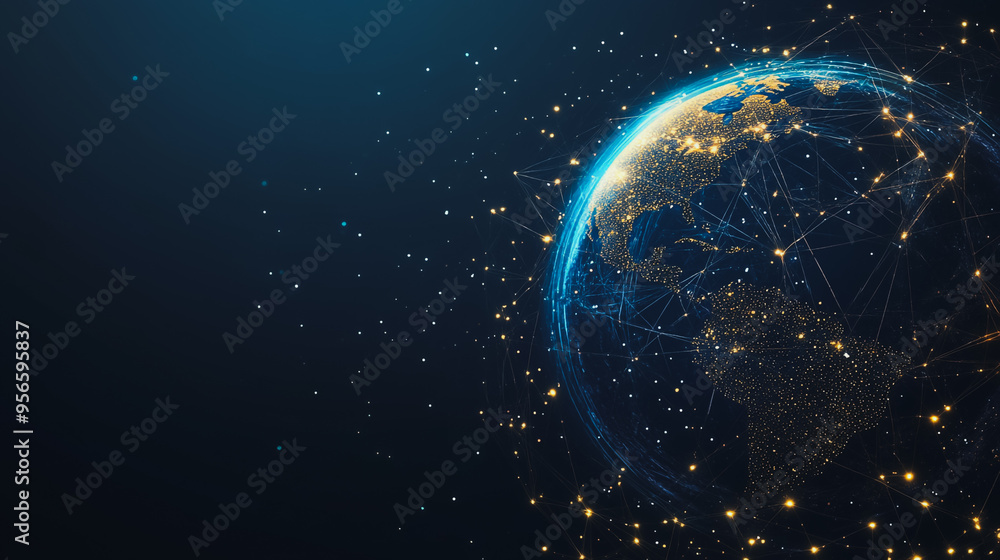 Obraz premium background network points Earth's surface wave background Abstract digital wave background information technology background The background is the background. gradient wave digital wave ban