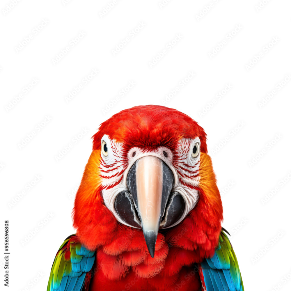 Obraz premium A close up of a scarlet macaw bird with beautiful feathers. Great for wildlife, nature, tropical themes, pet care, and colorful designs