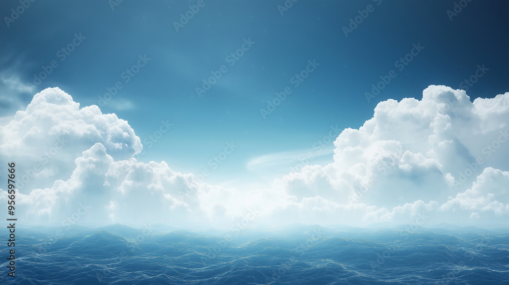 Obraz premium Blue fractal clouds on edge abstract sci-fi background