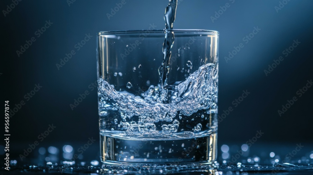 Water Pouring into Glass, Refreshing Drink Water Pouring into Glass, Refreshing Drink