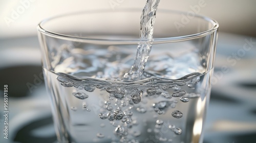 Water Pouring into Glass: Refreshing Hydration photo