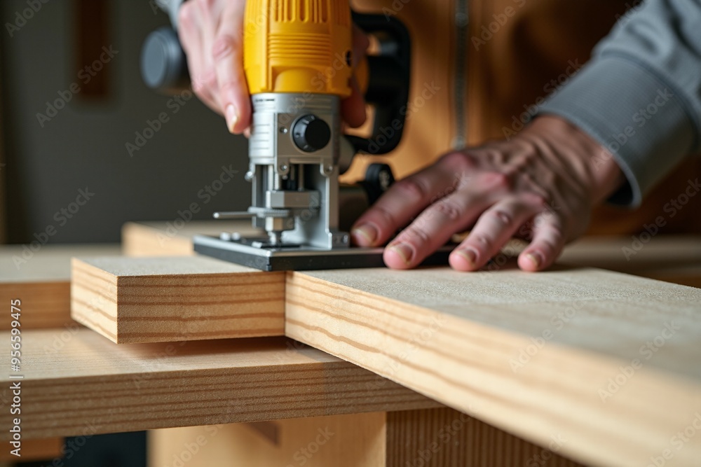 A person using a circular saw to cut a piece of wood, a DIY or woodworking scene A person using a circular saw to cut a piece of wood, a DIY or woodworking scene