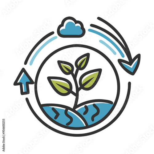 Sustainable Farming Growth Vector Icon in Blue and Green, Eco-Friendly Agriculture Concept