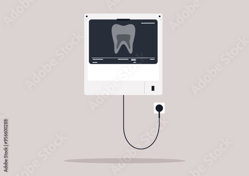 A detailed x-ray of a tooth reveals the intricate structures and underlying health of dental anatomy in a clinical setting, showcasing the importance of dental imaging techniques photo