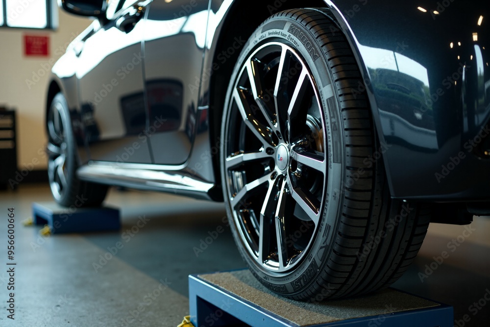 A close-up view of a car being lifted by machinery, ideal for automotive or repair-related use A close-up view of a car being lifted by machinery, ideal for automotive or repair-related use