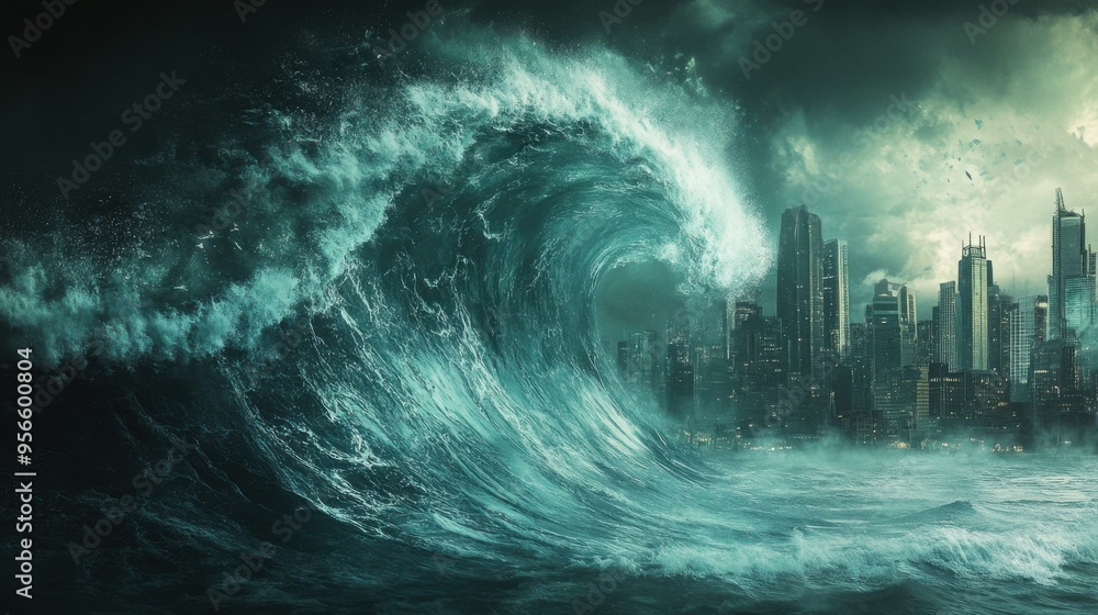 City Under Threat: A Towering Wave of Destruction City Under Threat: A Towering Wave of Destruction