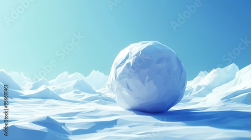 Geometric Winter Landscape with Snowball