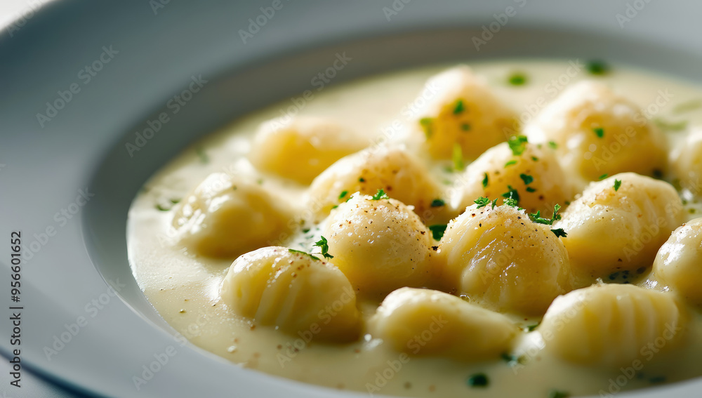 A serving of gnocchi with Gorgonzola sauce. A serving of gnocchi with Gorgonzola sauce.