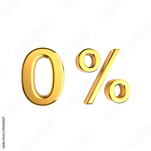 0 percent discount gold 3d render on Transparent background.