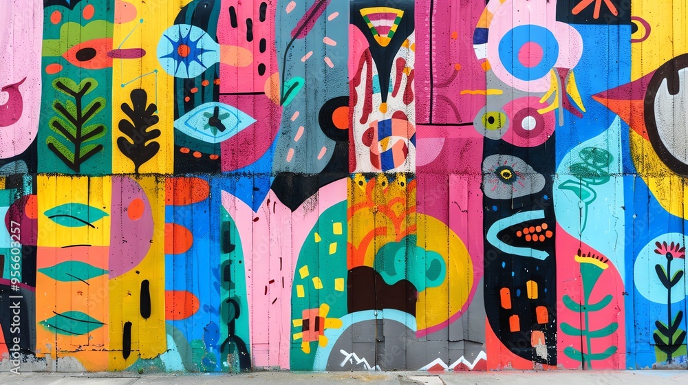 Naklejka premium Colorful abstract mural painted on an urban wall.