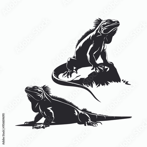 Iguana Silhouette Vector Set Animals Illustration Template